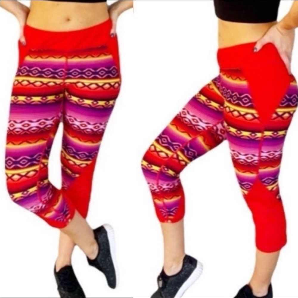 Gianni Bini colorful orange tribal print cropped athletic leggings size large